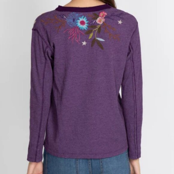 Johnny Was Ulla Raw Seam Henley Thermal Top in Purple XL - Picture 2 of 8